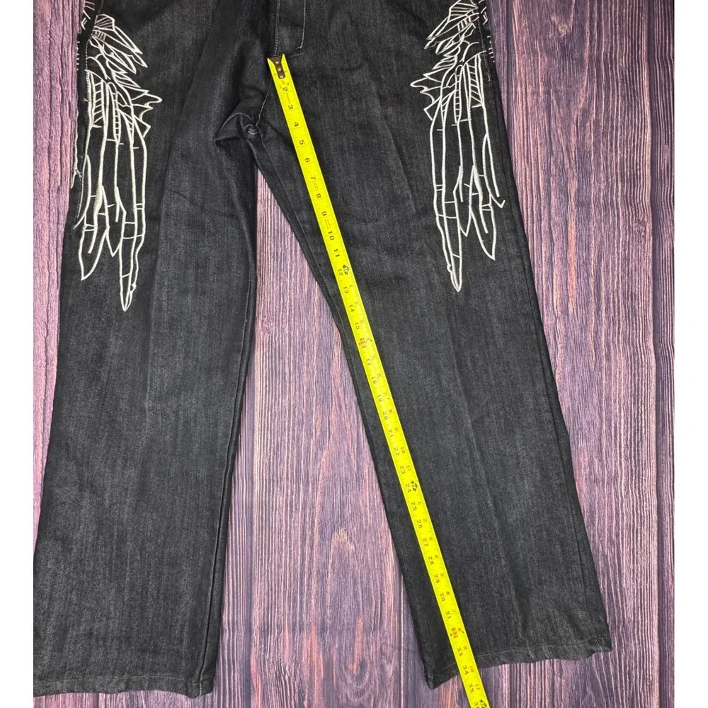 Raw Blue Denim Set 2XL/38x34 Black Gothic Cross Embroidered Y2K Streetwear Suit
